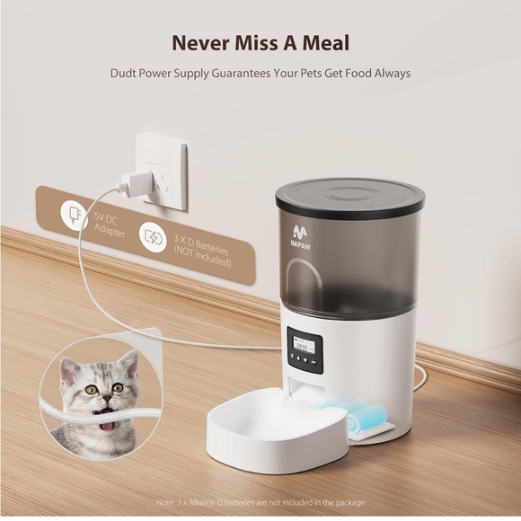 IMIPAW Automatic 3L Pet Feeder in White Cats or Dogs Programmable - Picture 5 of 12